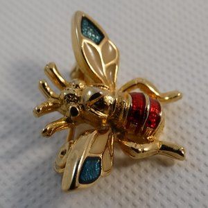 Vintage Hedy Hedison Gold Tone Colorful Enamel Bumble Bee Insect Pin Brooch